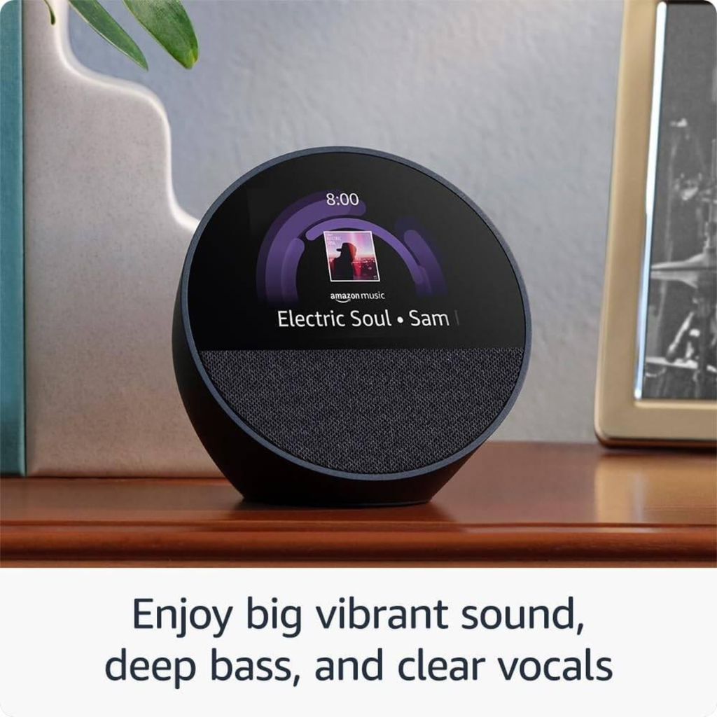 Amazon Echo Spot (Modelo 2024) Reloj Despertador Inteligente con Alexa - Black (BV84J9)