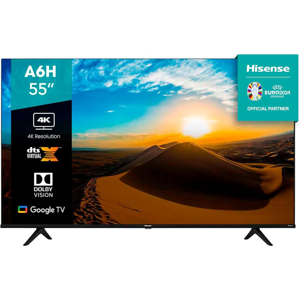 Hisense 55A6H 4K UHD Smart TV – LED-LCD 54.6", Google TV, HDR10/Dolby Vision, Wi-Fi – Refurbished Grade A/B