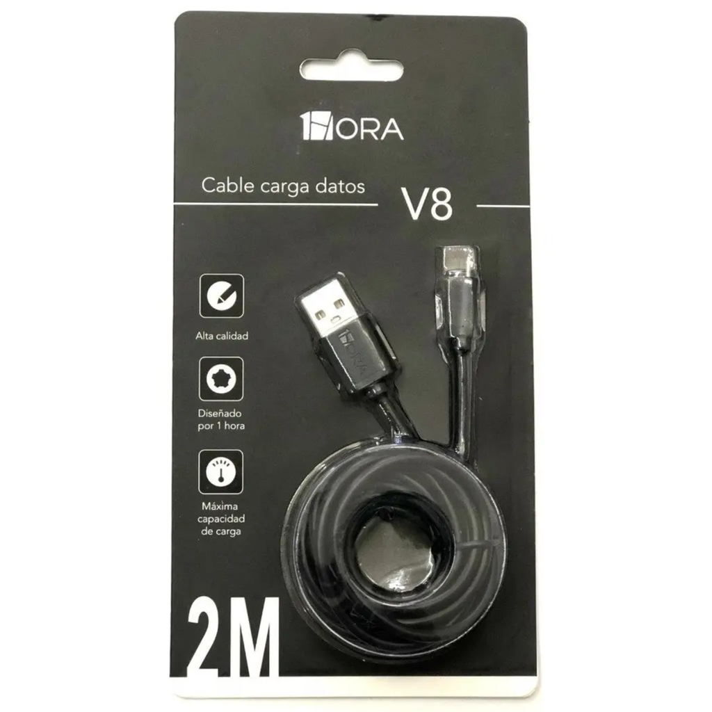 Cable USB-A a Micro USB V8 2 Metros 2.1A Carga Rápida y Transferencia de Datos Negro