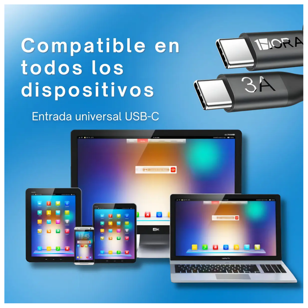 Cable USB-C a USB-C 1 Metro 3A Carga Rápida y Transferencia de Datos Color Negro