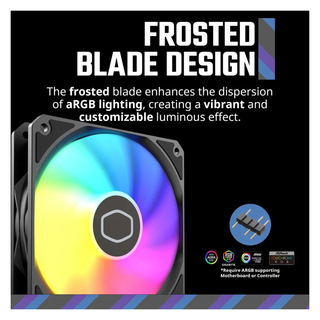 Cooler Master MF120 Lite FAN 120mm ARGB Dynamic PWM 1,750 RPM, Air Balance Blades, Hybrid