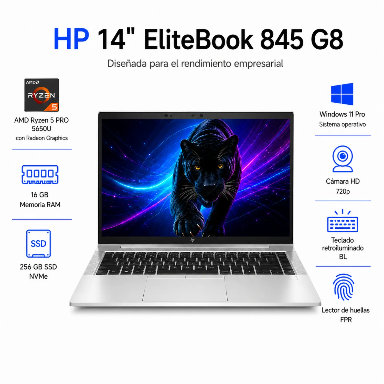 HP EliteBook 845 G8 14" FHD AMD Ryzen 5 PRO 5650U 16GB RAM 256GB SSD (Reacondicionado) 