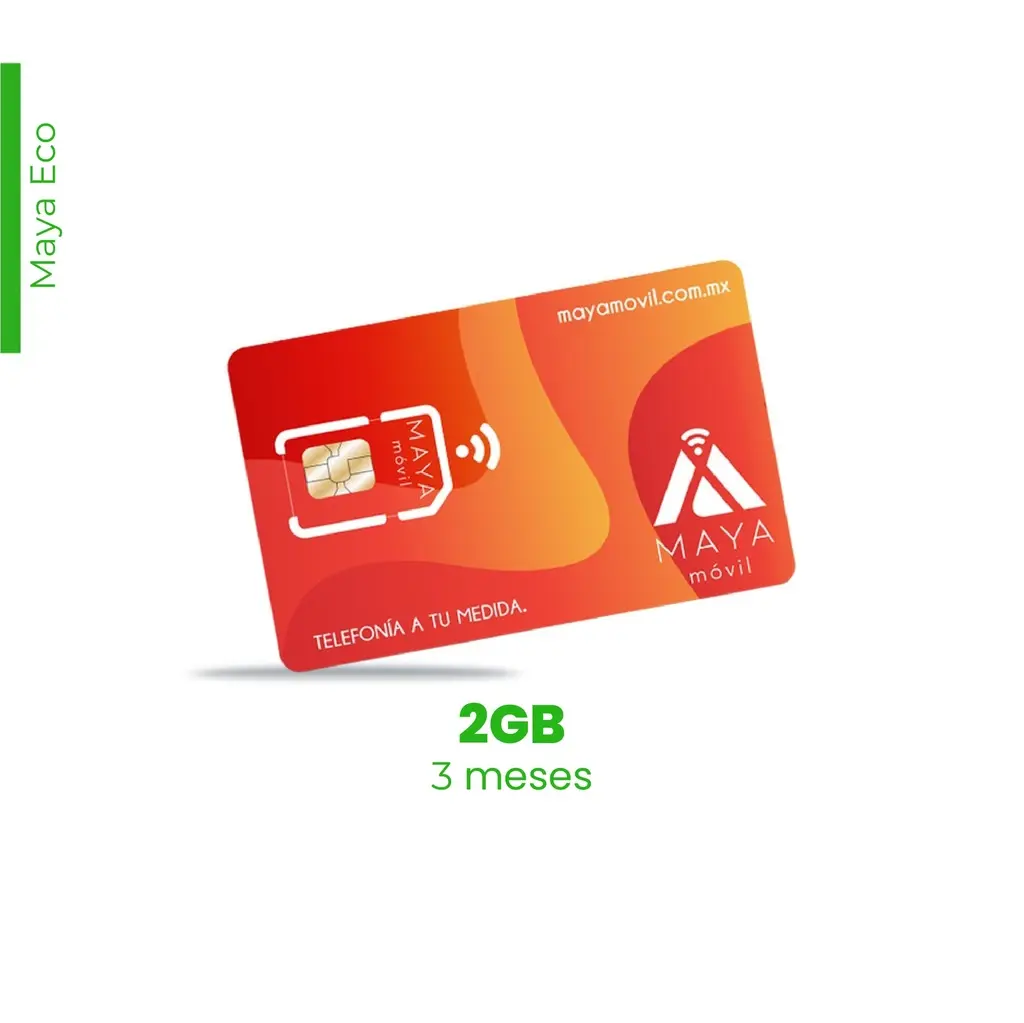 Maya Móvil Eco 3 meses de vigencia, 2 Gb de datos, llamadas, SMS y redes sociales ilimitados
