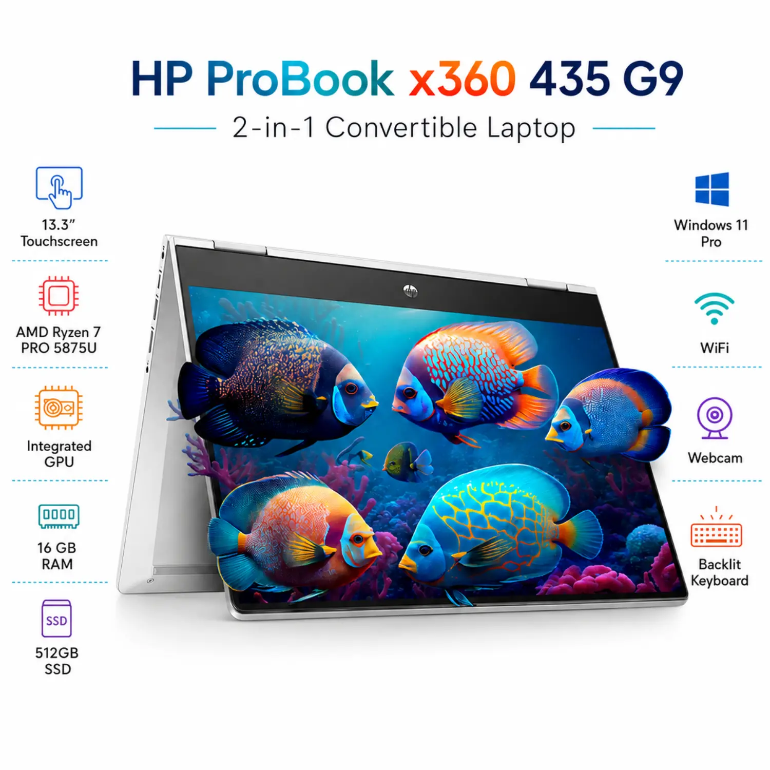 HP ProBook x360 435 G9 13.3" Tactil Ryzen 7 PRO 16GB 512GB Windows 11 Pro (Reacondicionado)