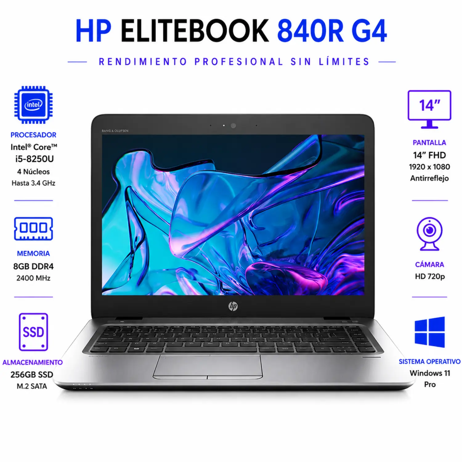 [840RG4-I5-8-256/RFB] HP EliteBook 840r G4 14" FHD Intel Core i5 8GB 256GB Windows 11 (Reacondicionado)