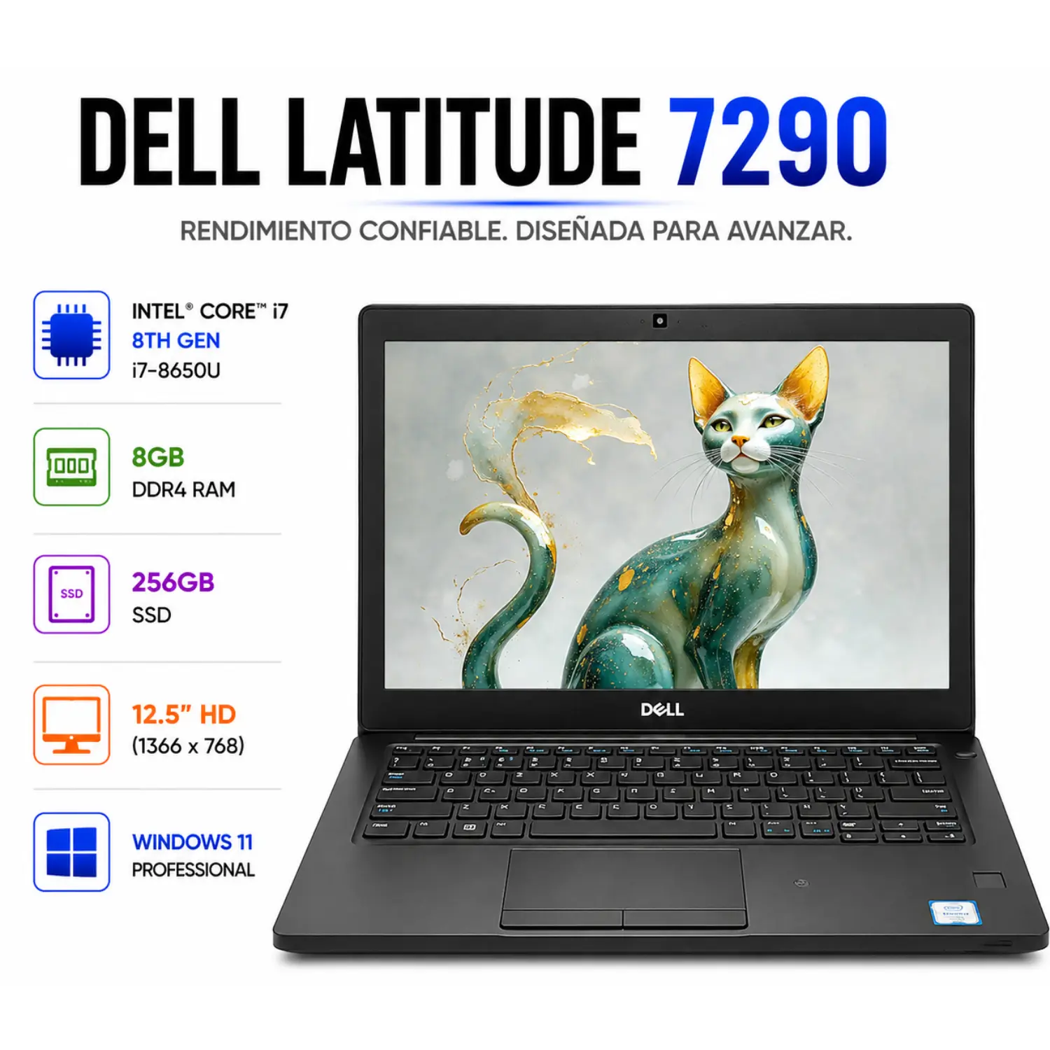 [DE7290-I7-8-256-ES/RFB] Dell Latitude 7290 12.5" FHD Intel Core i7 8GB RAM 256GB SSD Windows 11 (Reacondicionado) 