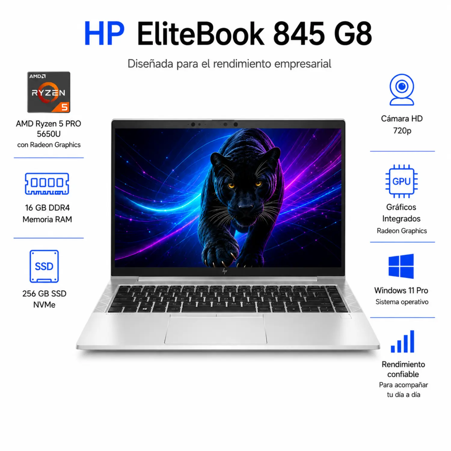 [5R3P7UC#ABA_HP_RJ00P_I/RFB] HP EliteBook 845 G8 14" FHD AMD Ryzen 5 PRO 5650U 16GB RAM 256GB SSD (Reacondicionado) 