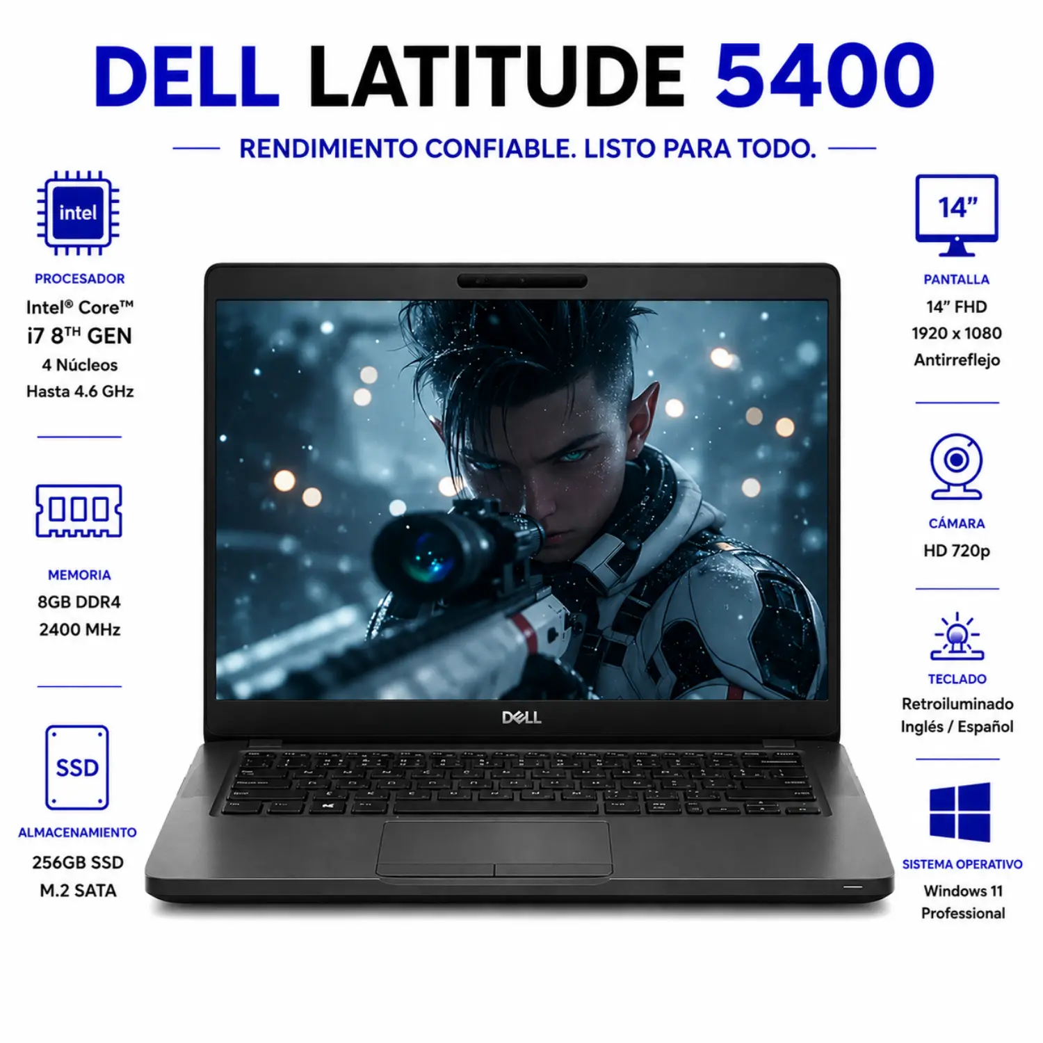 [DE5400-I7-8-256-ES/RFB] Dell Latitude 5400 14" FHD Intel Core i7 8GB RAM 256GB SSD Windows 11 