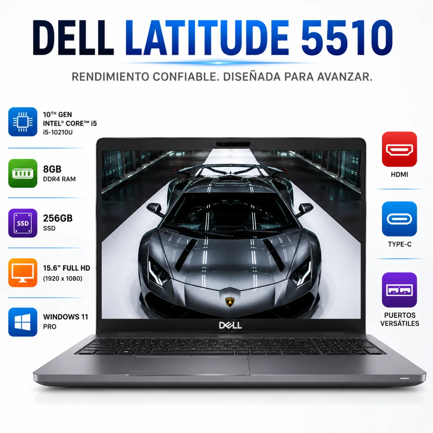 [DE5510-I5-8-256-ES/RFB] Dell Latitude 5510 15.6" FHD Intel Core i5 8GB RAM 256GB SSD Windows 11 (Reacondicionado) 