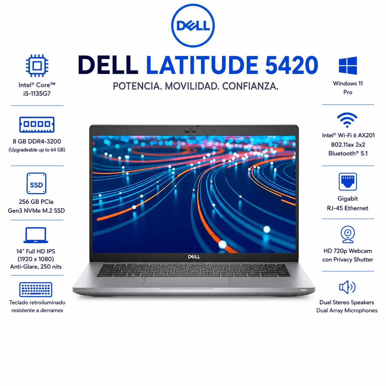 [DE5420-I5-8-256-W10/RFB] Dell Latitude 5420 14" FHD Intel Core i5 8GB RAM 256GB SSD Windows 11