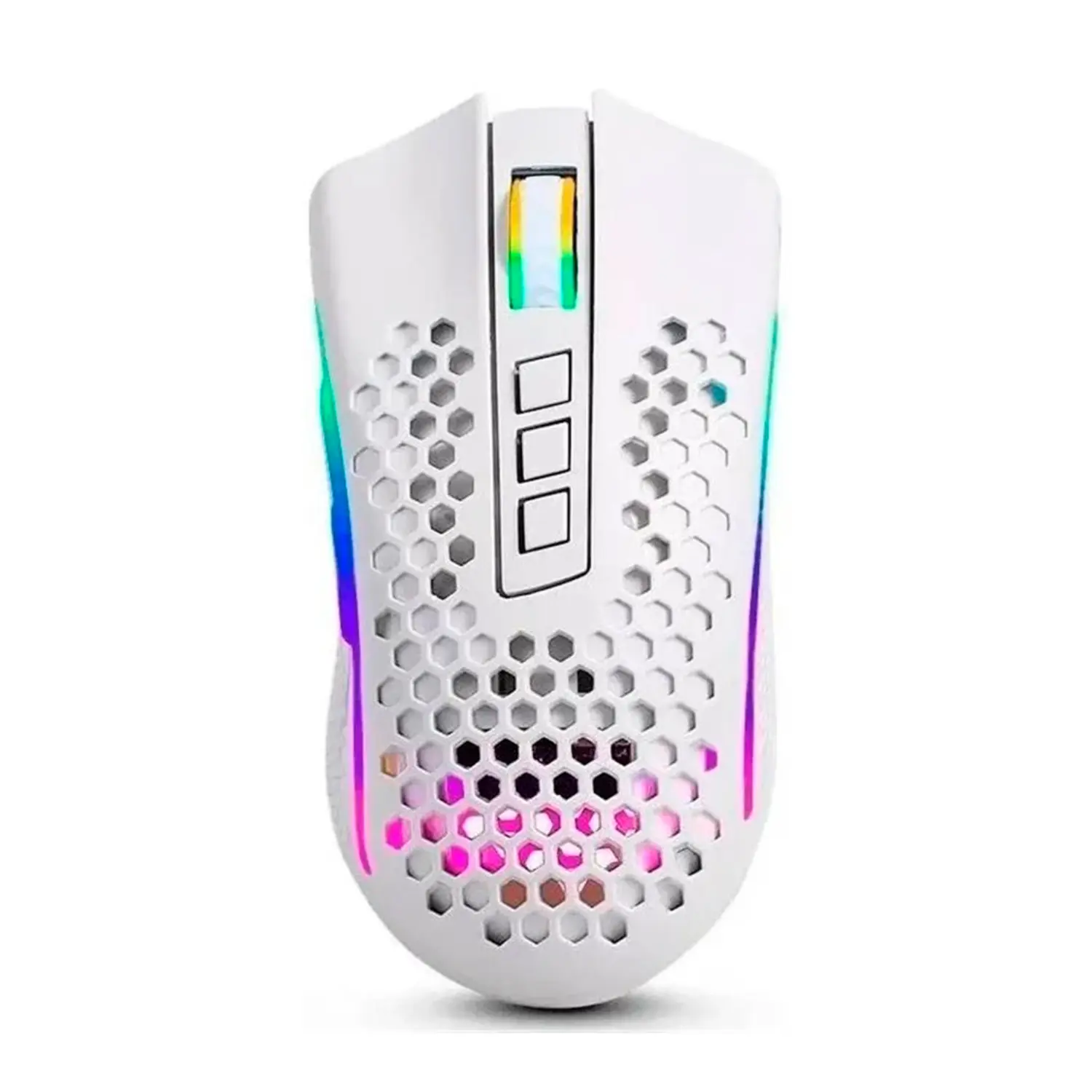 [M808W-KS/NEW] Redragon Mouse Gamer Storm Pro M808w-ks Blanco Wireless, Forma de Panal RGB, Inalámbrico 2.4 GHz Dongle USB/Cableado USB, 16,000 dpi - 8 Botones programables