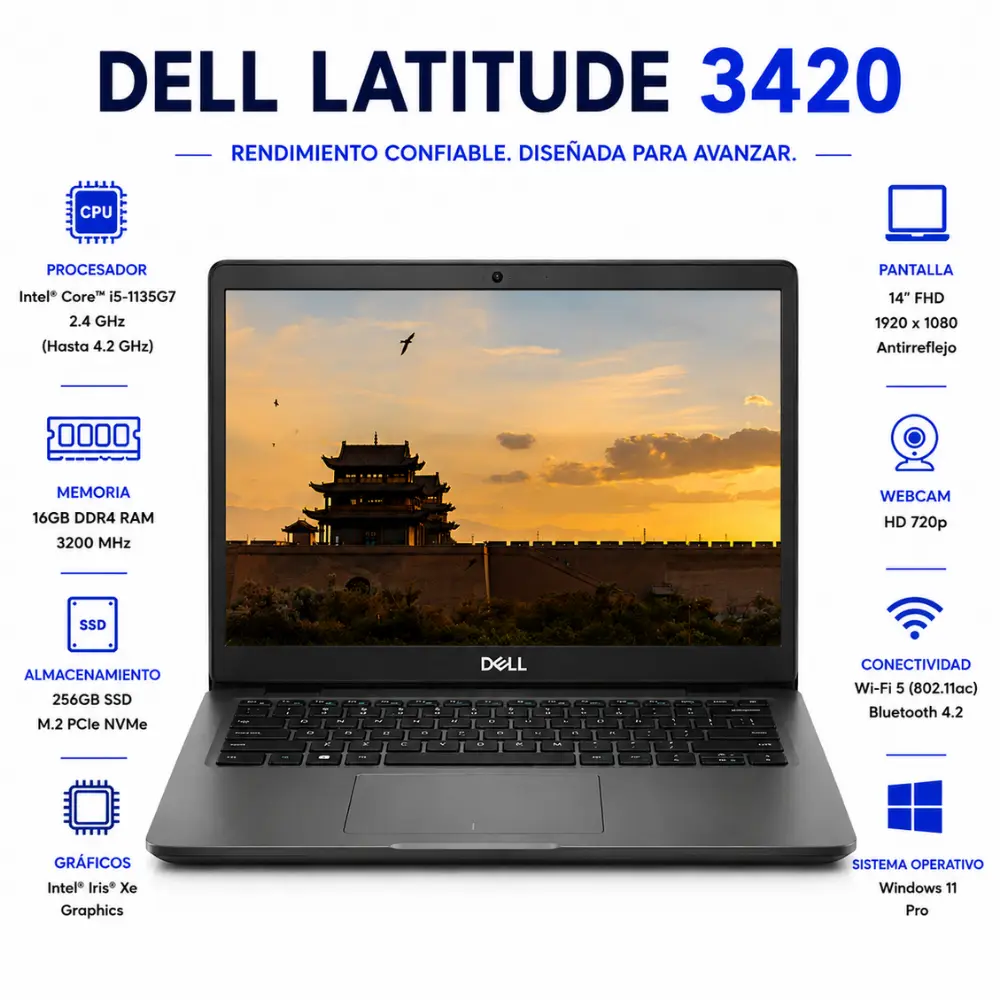 [DE3420-I5-11TH-8-256-GRB/RFB] Dell Latitude 3420 14" FHD Intel Core i5 8GB RAM 256GB SSD Windows 11 (Reacondicionado) 