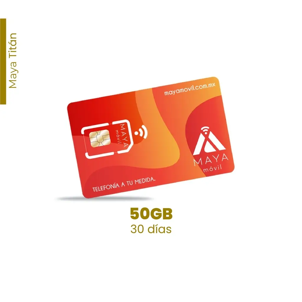 [NP-MAYA-TITÁN-50GB-30D/NEW] Maya Móvil Titán 30 días de vigencia, 50 Gb de datos, llamadas, SMS y redes sociales ilimitados