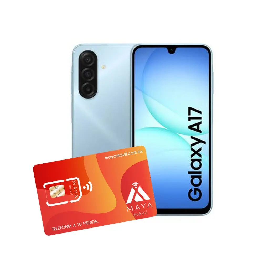 [A17-BLUE-PLAN-PRE-30D/NEW] Samsung A17 6GB, 128GB - Azul claro + Servicio Maya Móvil Eco 2GB vigencia de 30 días