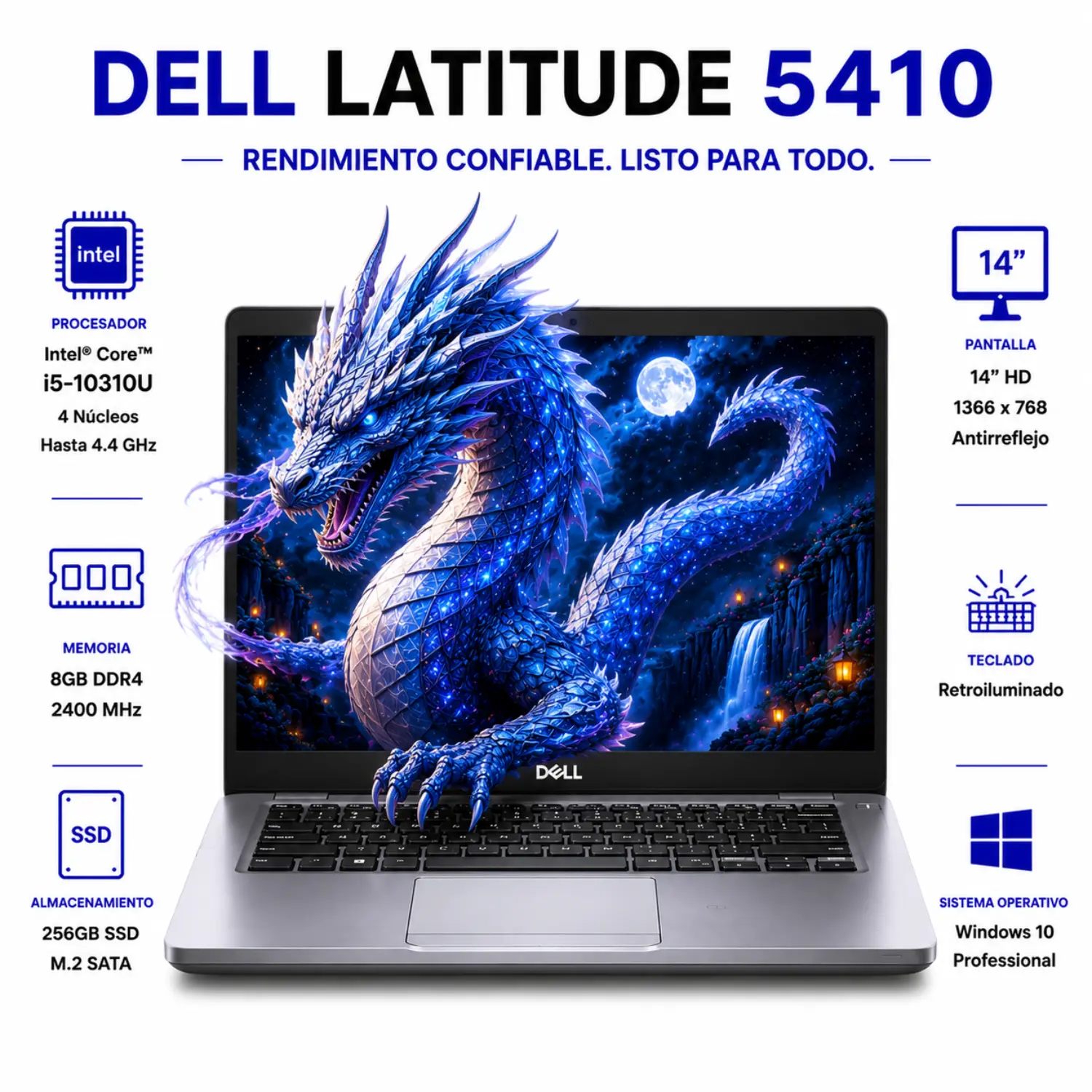 [DE5410-I5-8-256/RFB] Dell Latitude 5410 14" HD Intel Core i5 8GB RAM 256GB SSD Windows 11 (Reacondicionado)