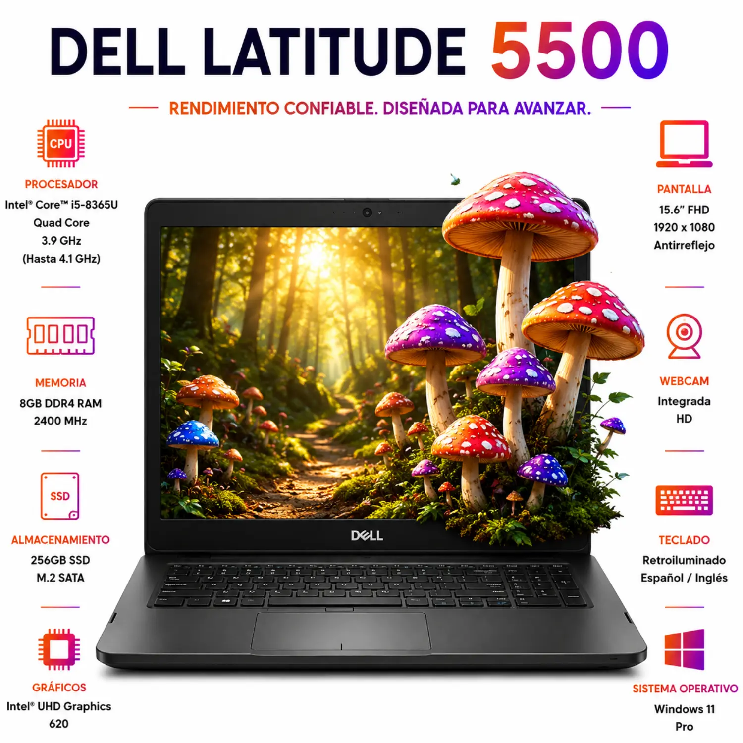 [DE5500-I5-8-256-FHD-W11/RFB] Dell Latitude 5500 15.6" FHD Intel Core i5 8GB RAM 256GB SSD Windows 11 (Reacondicionado) 