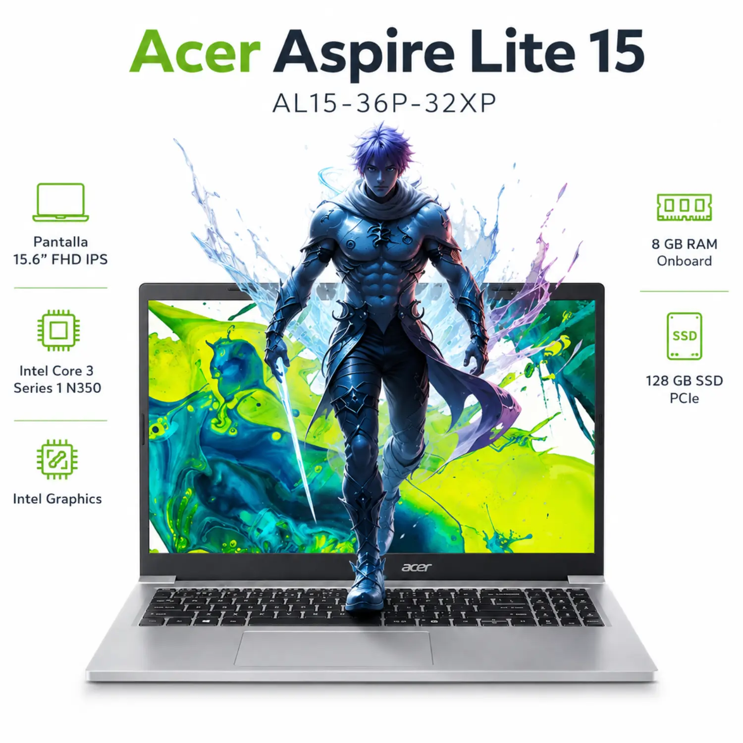 [NX.DE2AA.001/NEW] Laptop Acer Aspire Lite 15 AL15-36P 15.6 FHD Intel Core 3 8GB RAM 128GB SSD Windows 11 Silver