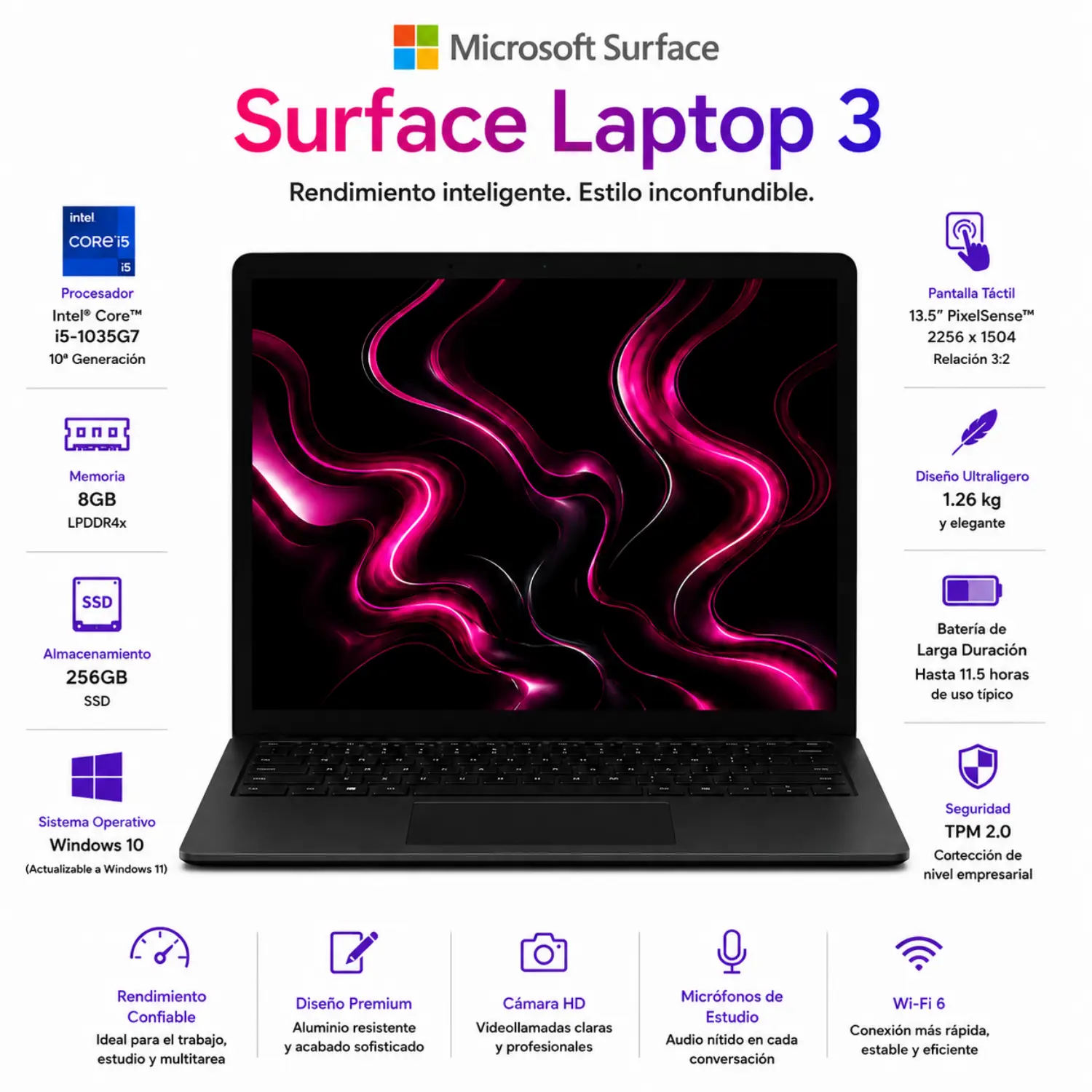 [MSL3-I5-8-256-B/RFB] Microsoft Surface Laptop 3 13.5 Touch Intel Core i5 8GB RAM 256GB SSD Black