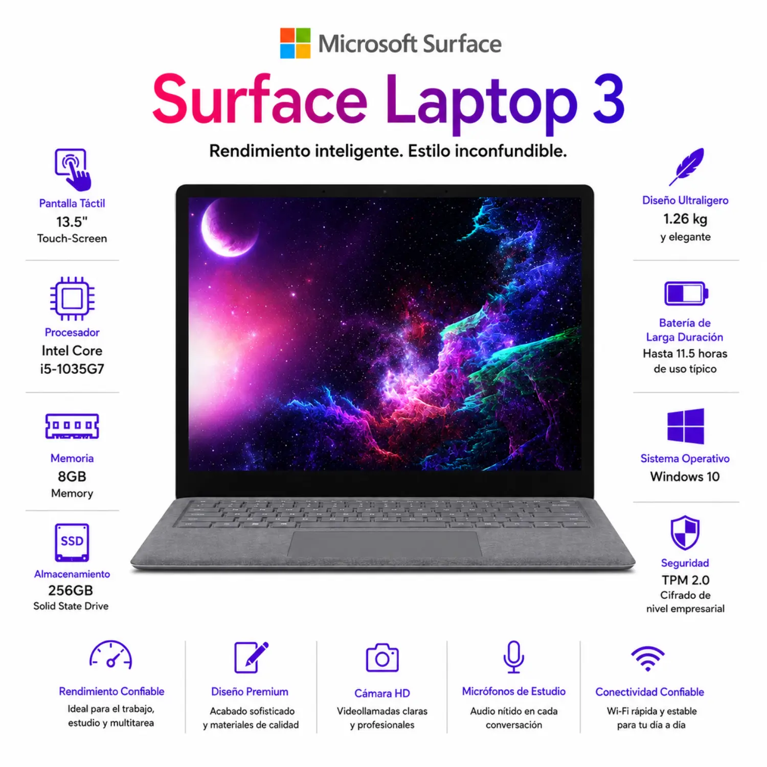[MSL3-I5-8-256-SLV-B/RFB] Microsoft Surface Laptop 3 13.5 Touch Intel Core i5 8GB RAM 256GB SSD 