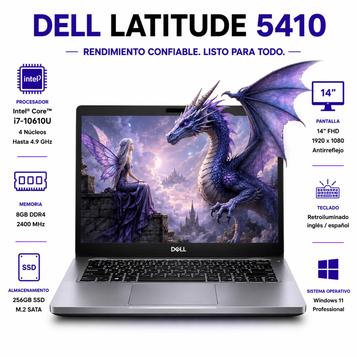 [DE5410-17-8-256-ES/RFB] Dell Latitude 5410 14" HD Intel Core i7 8GB RAM 256GB SSD Windows 11 (Reacondicionado)