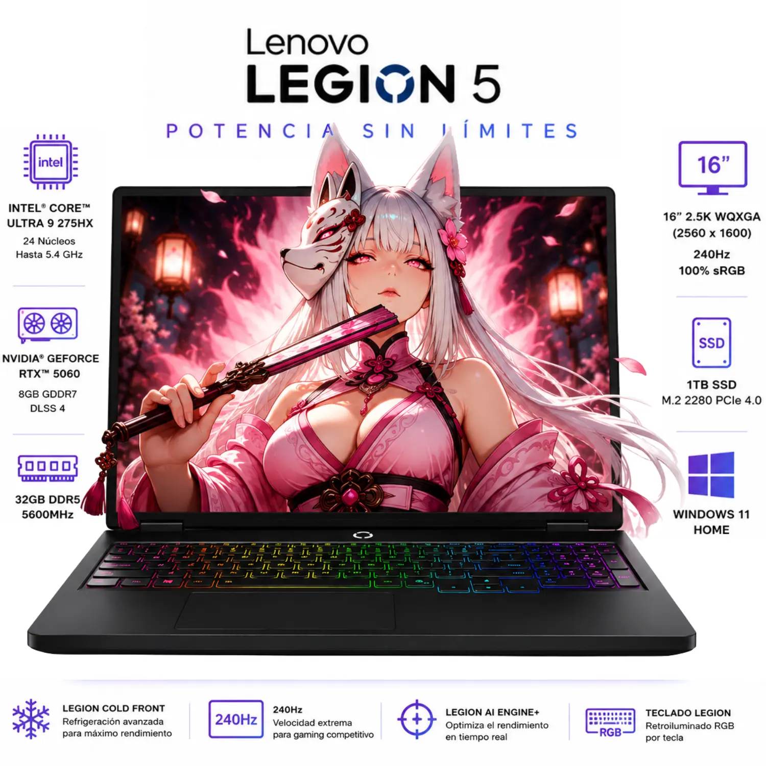 [83NX0000US/NEW] Lenovo Legion 5 16" 2.5K 240Hz Core Ultra 9 RTX 5060 32GB 1TB SSD